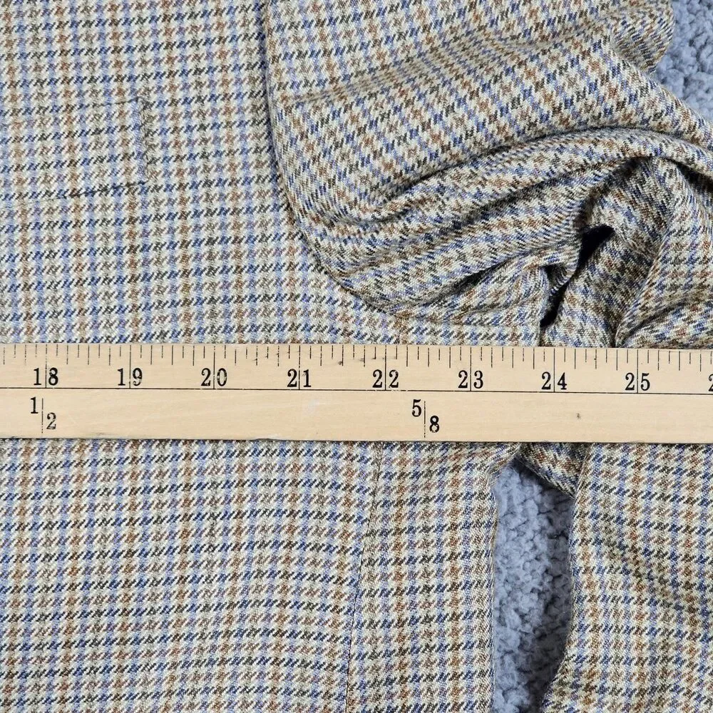 Chaps Sport Coat Blazer Mens 44S Beige Tan Beige Silk Houndstooth Two Button